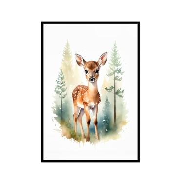 Imagem de Arte de parede de berçário botânico fofo safári floresta nebulosa urso coelho raposa lobo guaxinim cervo girafa zebra tigre aquarela decoração de quarto infantil (SKU6,30.5x45.7 cm = (30x45 cm