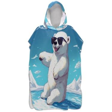 Imagem de Joisal Roupão para adultos, poncho de surfe, toalha de banho com capuz, secagem rápida, ponchos adultos para mulheres, desenho animado urso polar