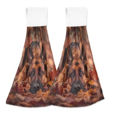 Imagem de Toalhas de mão penduradas para cozinha fofo pastor alemão forno toalhas de dedo conjunto de 2, decoração de cozinha moderna ultra absorvente, 18,2 x 14 polegadas