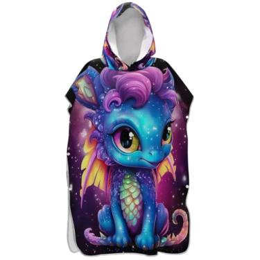 Imagem de Joisal Adorável poncho de surf de dragão fofo para trocador adulto plus size masculino poncho com capuz toalha de natação bonito