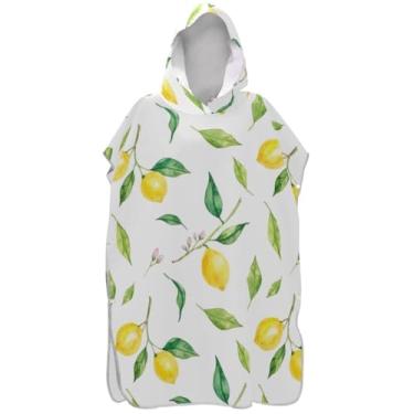 Imagem de Joisal Poncho de surfe trocador de roupão adulto com capuz toalha de natação absorvente masculino poncho com capuz aquarela limões branco