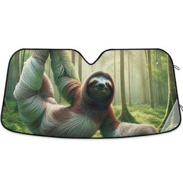 Imagem de Toldo de sol engraçado de preguiça de ioga fofo para para-brisa de carro universal retrátil para-brisa dianteiro impressão animal automotivo M, 139,7 cm x 70,1 cm