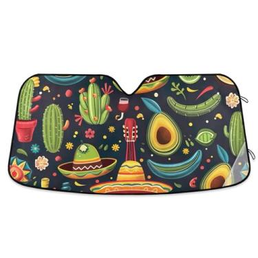 Imagem de Guarda-sol de carnaval mexicano personalizado para para-brisa de carro retrátil dobrável acessórios de carro para-brisa proteção de para-sol M, 139,7 cm x 70,1 cm