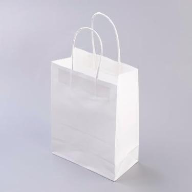 Imagem de 12 peças de sacos de presente de papel pequenos sacos kraft com alças sacos de brindes para lembrancinhas de festa, dia dos namorados, Natal, aniversários, casamentos, lembrancinhas de festa, branco