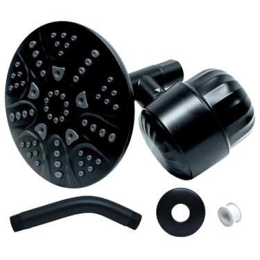 Imagem de Chuveiro filtrado de alta pressão para filtragem de água dura e cloro | O kit inclui flange, braço de chuveiro, cabeça de chuveiro e fita de teflon (preto fosco - obsidiana)
