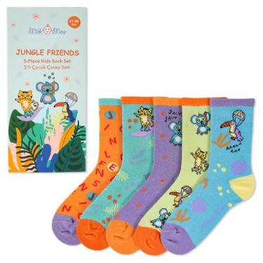 Imagem de Meias Infantis Kit 5 Pares Em Tecido Macio E Durável Jungle Friends Mi