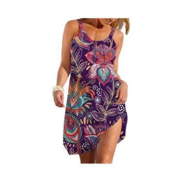 Imagem de Vestido Slip Étnico Boho Feminino Casual De Verão Saia Solta Para Uso 