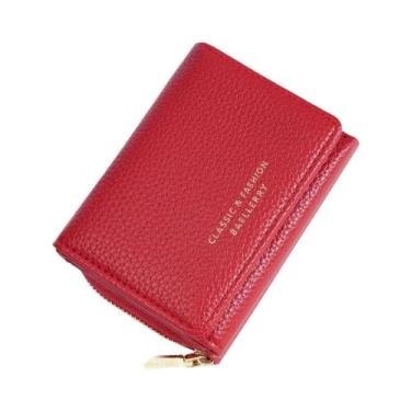 Imagem de Carteira Feminina Slim Tri-Fold Em Couro Premium Com Padrão De Lichia,