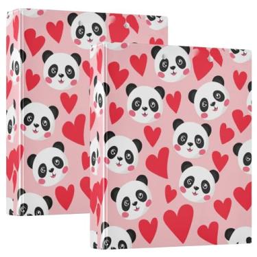 Imagem de Fichários fofos com corações vermelhos de panda de 3,8 cm, 3 anéis, 200 folhas, caderno, fichário planejador, 31,5 x 27 x 6 cm, pacote com 2
