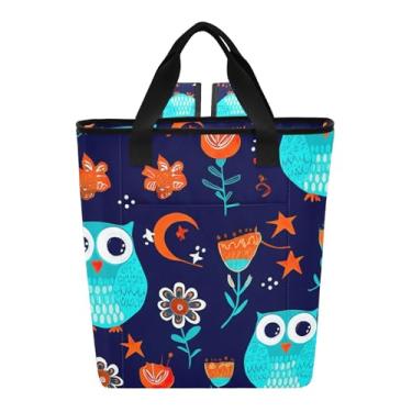 Imagem de Joitme Linda mochila azul corujas flores escuras à prova d'água cooler 36 latas mochila de acampamento para mulheres 35 x 15 x 40 cm
