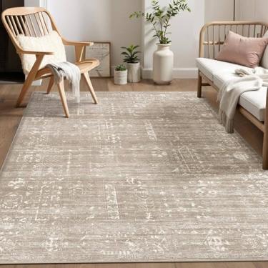 Imagem de Tapete de área para sala de estar - 15 x 23 cm, macio, lavável, oriental, vintage, floral, desgastado, tapete grande - Tapetes antiderrapantes resistentes a manchas para quarto, sala de jantar