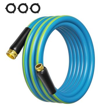 Imagem de Besiter Mangueira de jardim flexível de 1,5 mm (5/20.3 cm) 3 m: Mangueira de borracha híbrida portátil de comprimento curto - Mangueira de água leve com conexões macho para fêmea - Mangueira