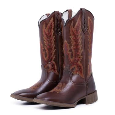 Imagem de Bota Texana Country Cano Alto Couro Legítimo Premium Bico Quadrado 9001 (Marrom, BR, Adulto, Numérico, 37)