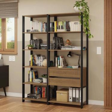 Imagem de Estante Armário Multiuso Para Escritório 129cm 9 Prateleiras 2 Gavetas