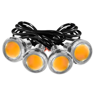 Imagem de JRQLOV 4 peças 23 mm DC 12 V Eagle Eye LED carro neblina DRL luz de corrida diurna traseira reversa luzes de rocha farol farol pequeno uso para carro e motocicleta (laranja)