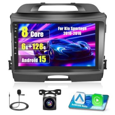 Imagem de Inefala [8 Core 6 + 128 GB] Rádio automotivo Android 15 para Kia Sportage 2010-2016 com Carplay sem fio Android Auto, tela sensível ao toque HD de 9 polegadas com WiFi GPS Bluetooth5.0 FM/RDS 32EQ SWC