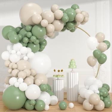 Imagem de Kit de arco de guirlanda de balões brancos verdes sálvia, 113 peças, 45,7 cm, verde-oliva, areia, branco, balões para aniversário, casamento, chá de panela, decoração de festa de revelação de gênero