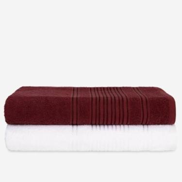 Imagem de Kit Jogo 2 Toalhas de Banho Luxo Prime 74x150cm – Algodão – Alta Absorção e Toque Macio (BORDÔ + BRANCO)