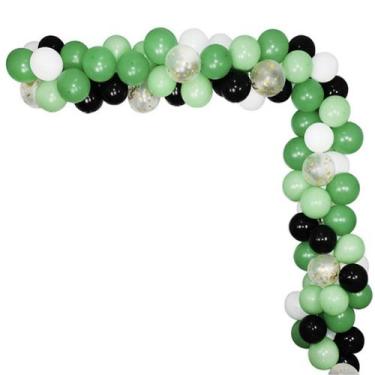 Imagem de Kit de balão, confete de festa, 113 peças, verde, preto, arco de anive