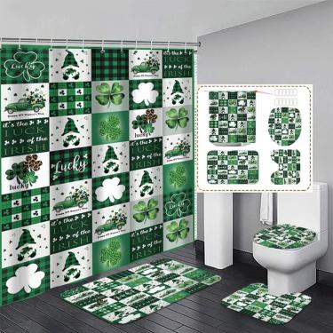 Imagem de Conjunto de cortinas de chuveiro para o Dia de São Patrício com design Lucky Clover