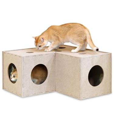 Imagem de PETKARAY Túnel para gatos, caverna esconderijo original para gatos internos, tubos e túneis grandes para gatinhos, brinquedo de feltro macio para gatos com orifício interativo para espiar
