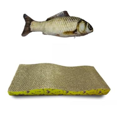 Imagem de Kit 2 Brinquedos para Gatos - Arranhador Ondulado 42cm + Peixe Pelúcia 30cm