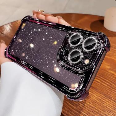 Imagem de Capa de silicone transparente com glitter de luxo para iPhone 13 12 11 14 15 16 17 Pro Max Air 16 Plus com revestimento em TPU à prova de choque e airbag (para iPhone 11/Roxo)