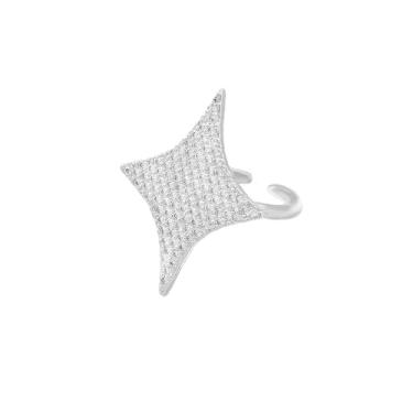 Imagem de Dtja Anel de declaração de estrela de strass para mulheres, moderno, zircônia cúbica, geométrico, losango, ajustável, compromisso, noivado, envoltório aberto, ajuste confortável, joia delicada para