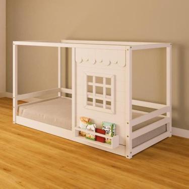 Imagem de Cama Montessoriano Casinha Reta com Janela Madeira Maciça Branco Housi