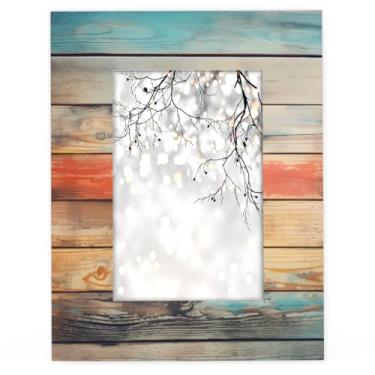 Imagem de cfpolar Moldura retrô de madeira para praia de verão 20 x 25 cm, serve para 12 x 18 cm com tapete ou 20 x 25 cm sem tapete, para exibição de fotos para parede ou mesa, mesa, galeria, sala de estar