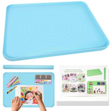Imagem de Tapete de arte de silicone para artesanato, grande tapete de pintura de silicone de 61 x 40 cm e tapete de artesanato com bordas elevadas para artistas, fabricação de joias, massinha de brinquedo
