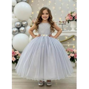 Imagem de Vestido Infantil Longo Prata com Pérolas para Damas de Honra - Fabulos
