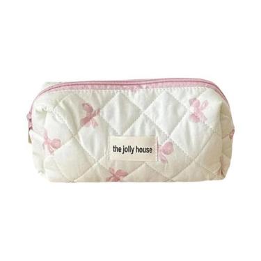 Imagem de Estojo De Lápis De Pelúcia Rosa Grande Capacidade Com Padrão De Coelho