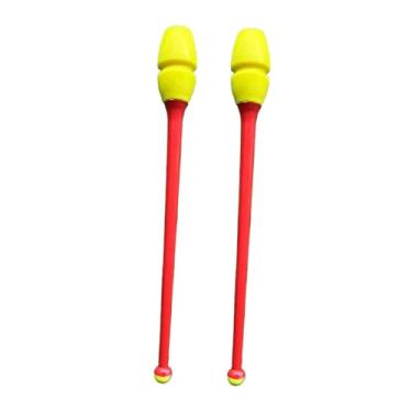 Imagem de Aymzbd 2 Maças de Ginástica Rítmica, 45,5 Cm (17,91 Polegadas), Conectáveis, Equipamento de Treino Profissional para Competições de Dança de Palco, Cabeça Amarela Vara Vermelha