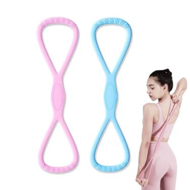 Imagem de 2 pulseiras de resistência, figura 8 faixas de resistência com alças, corda elástica de 16 kg para puxar corda de ioga, elástico de ombro aberto para malhar, braço, alça expansora de peito