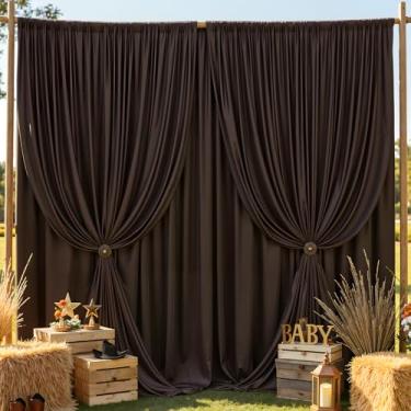 Imagem de Cortina de fundo Brwon de 6,8 m x 3,5 m sem rugas, poliéster sedoso macio para casamento, 4 painéis, 4,3 m de altura, cortinas de fundo para fotos de café, para festas, aniversário, chá de bebê, pano