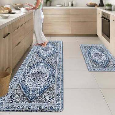 Imagem de Arttown Tapetes de cozinha para chão, 2 peças, tapetes antiderrapantes antifadiga para chão de cozinha, conjunto de tapetes boho acolchoados, impermeáveis e resistentes a manchas, lavanderia