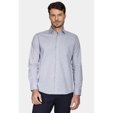 Imagem de Camisa Aramis Slim Micro Xadrez Branco Com Azul Médio-Masculino