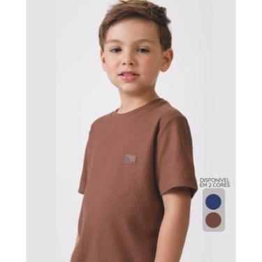 Imagem de Camiseta menino verão leve elegante estiloso fresquinho - Marrom e Jeans - Menino 1 a 14 anos-Masculino