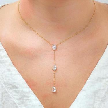 Imagem de Colar Gravata Gotas Celestiais em Ouro 18k - Joia Elegante e Sofistica