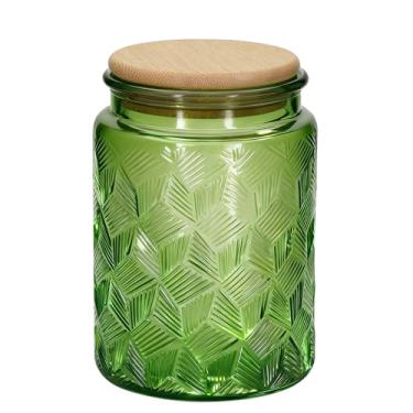 Imagem de 1 pote de vidro vintage estilo setor com tampa hermética de bambu, recipiente de armazenamento de cozinha para açúcar, café, chá, biscoitos, sal de banho - Pote decorativo para despensa e balcão (1