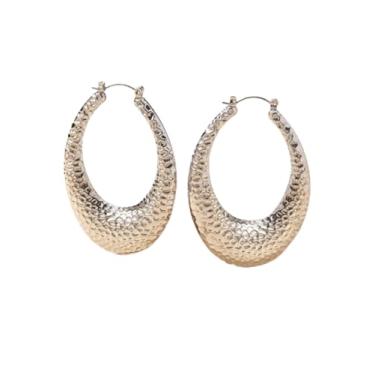 Imagem de Brincos de argola femininos, brincos de argola simples com padrão martelado, adequados para uso diário e férias, prateado