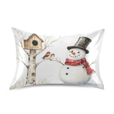 Imagem de Wassud Fronha de cetim de boneco de neve aquarela para cabelo e pele fronhas de seda lisa king size respiráveis com fecho de envelope