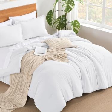 Imagem de Andency Conjunto de edredom branco super king plus – 7 peças, cama em uma bolsa, edredom leve e liso de verão, com lençol de cima, fronhas e fronhas