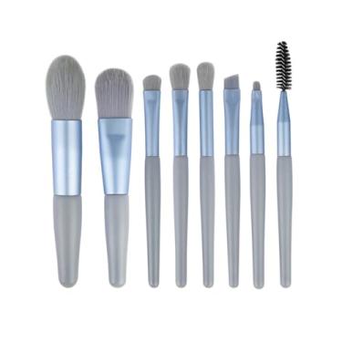 Imagem de 8 pincéis de maquiagem para viagem com bolsa, pincéis de cosméticos portáteis para base de rosto, blush, sombra de olhos