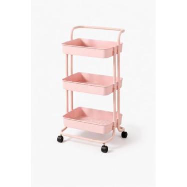 Imagem de Carrinho Organizador 3 Prateleiras Rosa Com Rodas - Genérica