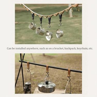 Imagem de Gancho portátil para acampamento ao ar livre, piquenique, gancho S, couro PU, gancho pendurado, chaveiro, gancho de armazenamento, cabides de prateleira, conjunto de 8 para (Café)