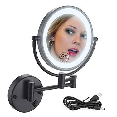 Imagem de U5GAAALPPQ9 Espelho de maquiagem 20 cm LED dupla face ampliação 1X/5X espelho giratório extensível para banheiro hotéis