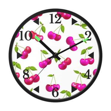 Imagem de STAYTOP Delicious Cherry Relógio de parede LED para quarto com brilho noturno, relógios de parede silenciosos de 30 cm para decoração de sala de estar, controle de som, relógio de parede moderno que