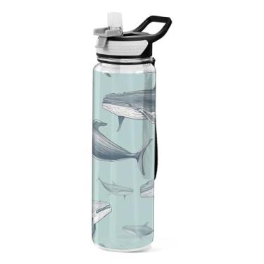 Imagem de xigua Garrafa de água de baleia fofa com tampa de canudo transparente à prova de vazamentos para esportes ao ar livre, bebida, fitness, treino, viagem, 940 ml